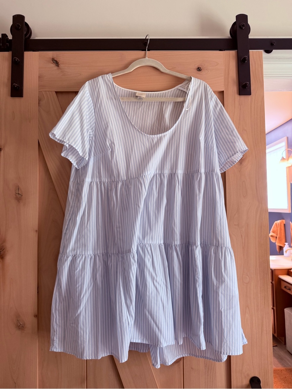 a new day Light Blue and White Striped Tiered Babydoll Dress